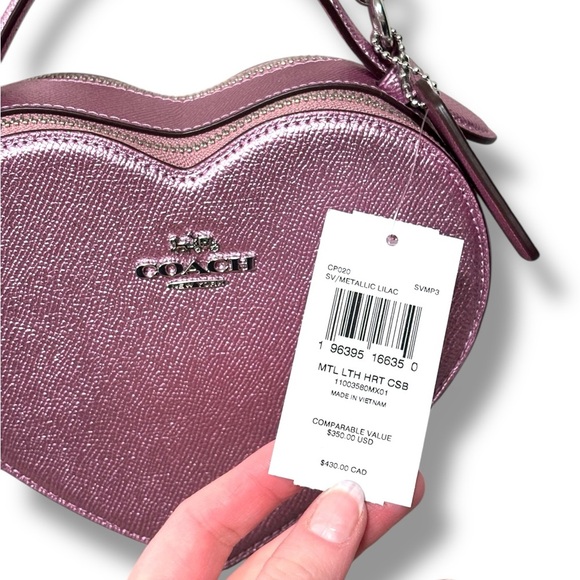 NWT Coach Heart Leather Convertible Crossbody Bag in Pink Lilac Metallic - Picture 15 of 16